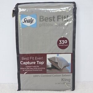 Sealy 330 Thread Count Sateen 2 Pack King Pillowcases Slate Gray New